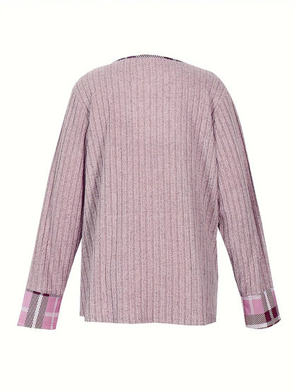 Clearance Plus-Size Damenpullover Winter Große Größen Farbblock V-Ausschnitt Pullover Warm Große Größen Damenbekleidung Streifen-Design Oberteil