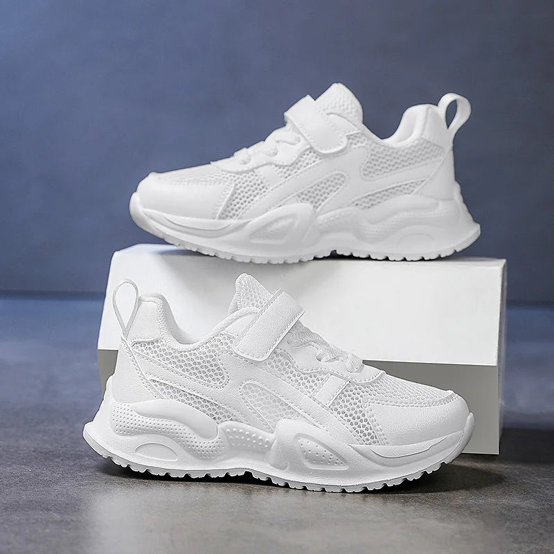 Weiße Kinder-Lederschuhe für Jungen und Mädchen, freizeitlich, Outdoor-Laufschuhe, atmungsaktives Mesh, Kinderschule Gehen, Sport, rutschfest
