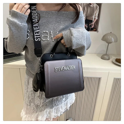 Modische kleine quadratische Handtasche für Damen, Schultertasche mit Buchstabenprint, Farbverlauf Crossbody-Tasche, Retro-Europäischer Stil, PU...