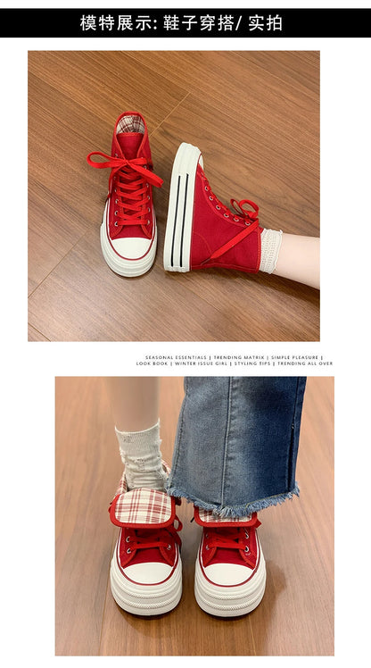 2026 Neue Mode Dicksohlige Kariert Nische INS Trendiges Design Lässige Vielseitige Dicksohlige Faltbare Canvas-Schuhe