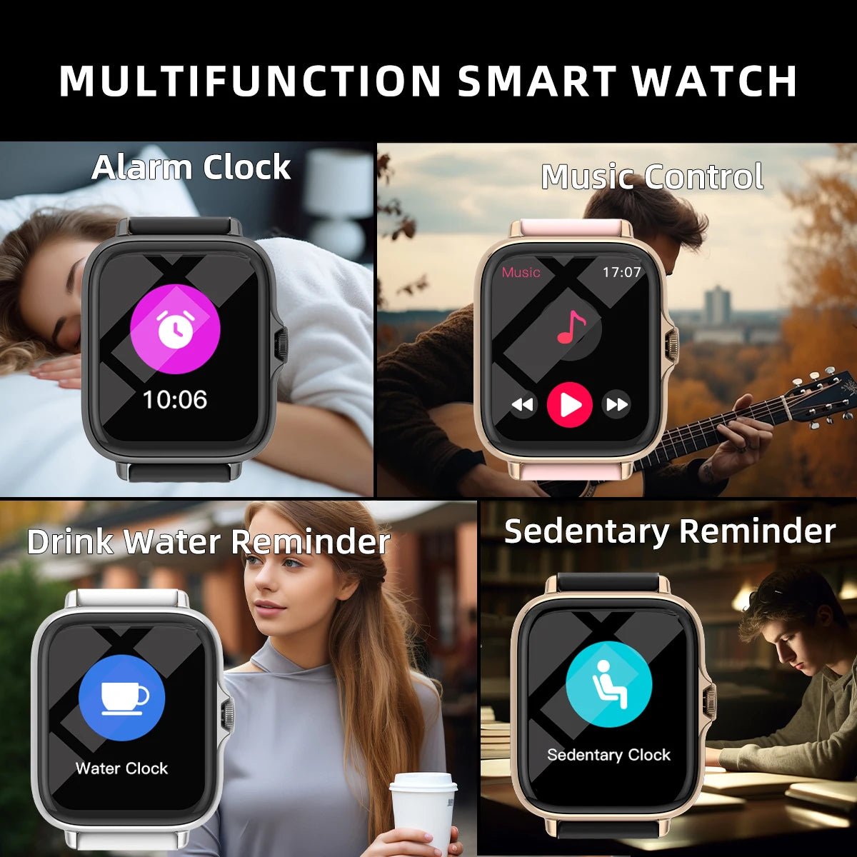 1,83'' Smartwatch mit Nachrichtenantwort, Anruf, Schlafüberwachung, Sport, Schrittzähler, Informationsbenachrichtigungen für iPhone und Android