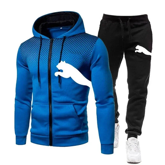 Zweiteiliges Set Herren Freizeit-Outdoor-Sportbekleidung für Frühling/ Herbst, Herren zweiteiliges Set aus Reißverschluss-Hoodie und Jogginghose