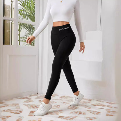 Winter Damen Warme Leggings Plüschgefütterte Thermohose Verdickte Buchstaben Stickerei Schlanke Elastische Strumpfhosen