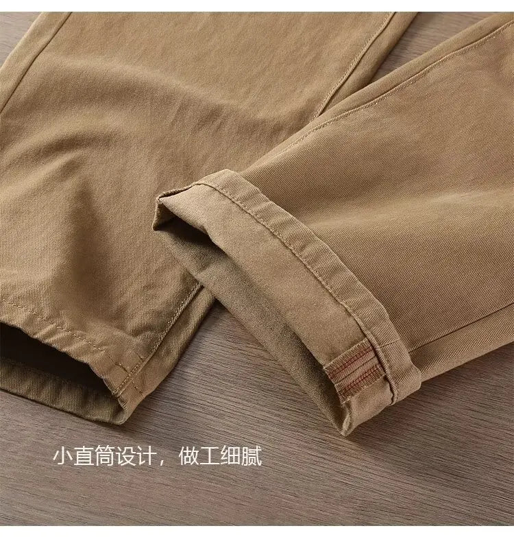 Neue Herren Frühling und Herbst Retro Komfort Gerade Hose Slacks  100% Baumwolle Modische Locker Freizeit Hose für Männer