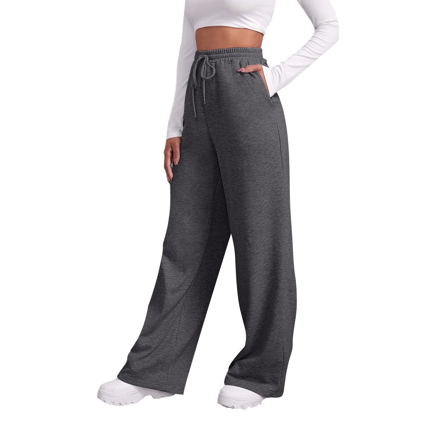 Weite Hosen für Frauen, Fleece-gefütterte Sweatpants, gerade Hosen, einfarbige Fitness-Jogginghosen, Reisezubehör-Basics