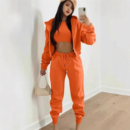Damen 3-teilige Sets Anzug Lässig Langarm Hoodie Tanktop Jogginghose Sportliches Dreiteiliges Outfit