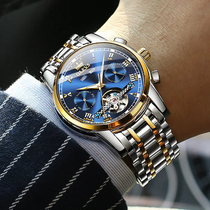 OLEVS Herren Uhren Automatische Mechanische Business Armbanduhr Wasserdicht Edelstahlarmband Uhr für Männer Skelett Kalender