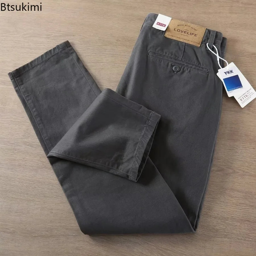 Neue Herren Frühling und Herbst Retro Komfort Gerade Hose Slacks  100% Baumwolle Modische Locker Freizeit Hose für Männer