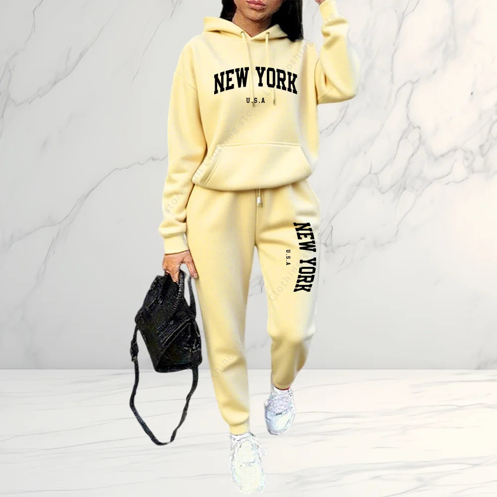 2026 Frühling Herbst Damen Sets 2-teilig Hoodies Hosen Anzug Sportoutfits Buchstaben Druck Ästhetische Kleidung Damen Trainingsanzug Hosen Sets
