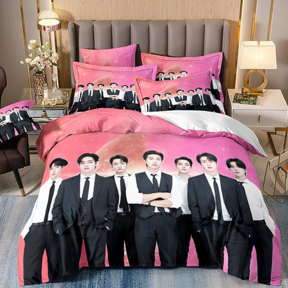 BTS Herren Gruppe Bettwäsche Musikband Bettwäsche für alle Jahreszeiten Twin-Bettwäsche-Set 3-teilig Steppbett Bettdeckenbezug Doppel-King-Bettwäsche-Set