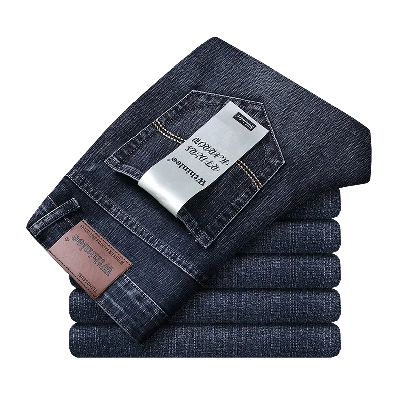 Wthinlee Neue Herren Jeans Fleece Freizeit Gerade Stretch Mode Klassisch Blau Schwarz Arbeits-Denim-Hosen Herrenbekleidung