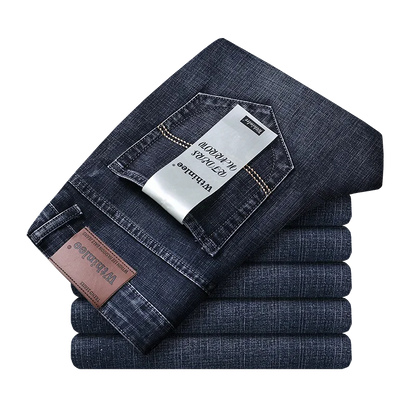 Wthinlee Neue Herren Jeans Fleece Freizeit Gerade Stretch Mode Klassisch Blau Schwarz Arbeits-Denim-Hosen Herrenbekleidung