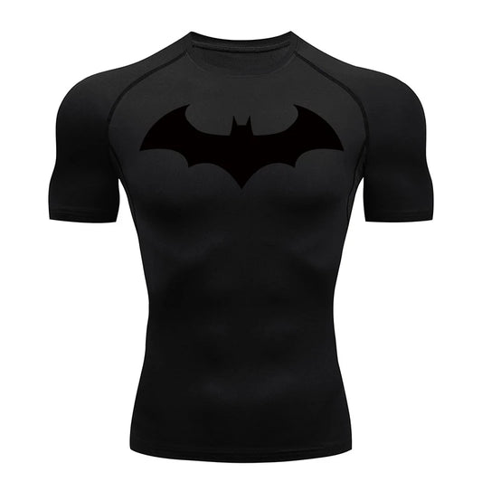 Bat-Grafik Kompressionsshirts für Männer Kurzarm Rashguard Fitness Workout Laufshirt Sommer Sport Schnelltrocknend T-Shirt Oberteile