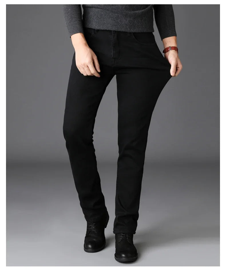 Herren Klassische Modemarke Jeans Homme Mann Weiche Stretch Schwarze  Denim Hosen Herrenhosen