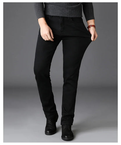 Herren Klassische Modemarke Jeans Homme Mann Weiche Stretch Schwarze  Denim Hosen Herrenhosen