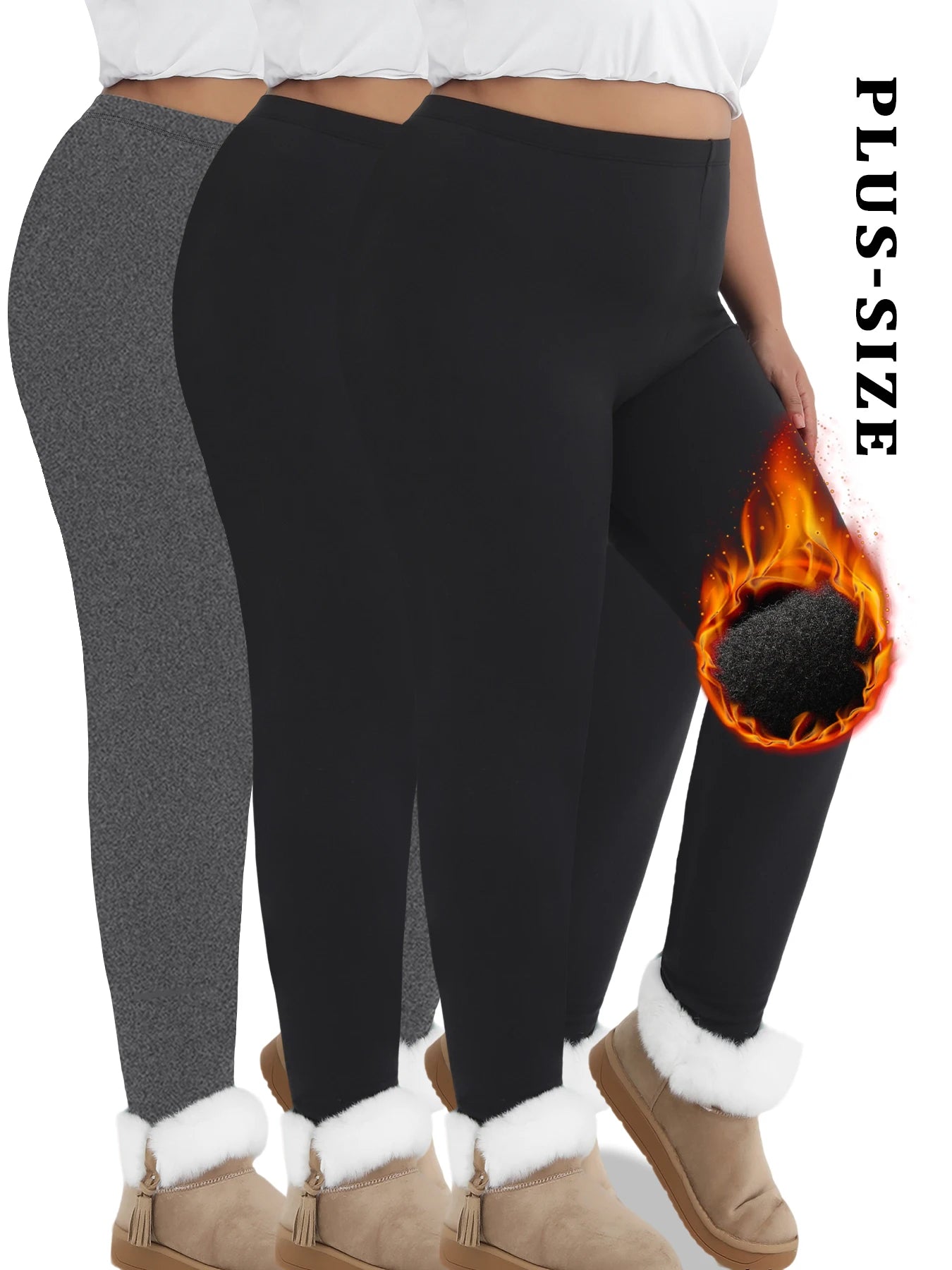 3er-Pack Plus-Size Leggings für Damen, superweich, mit Fleecefutter, Workout-, Yoga- und Laufhosen, thermisch, warm für kaltes Winterrunning
