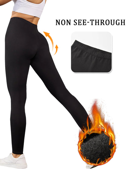 2er-Pack Damen-Leggings mit niedrigem Bund aus Fleece und Thermotechnologie. Für Winterlauf und Yoga konzipiert, hält während des Trainings warm