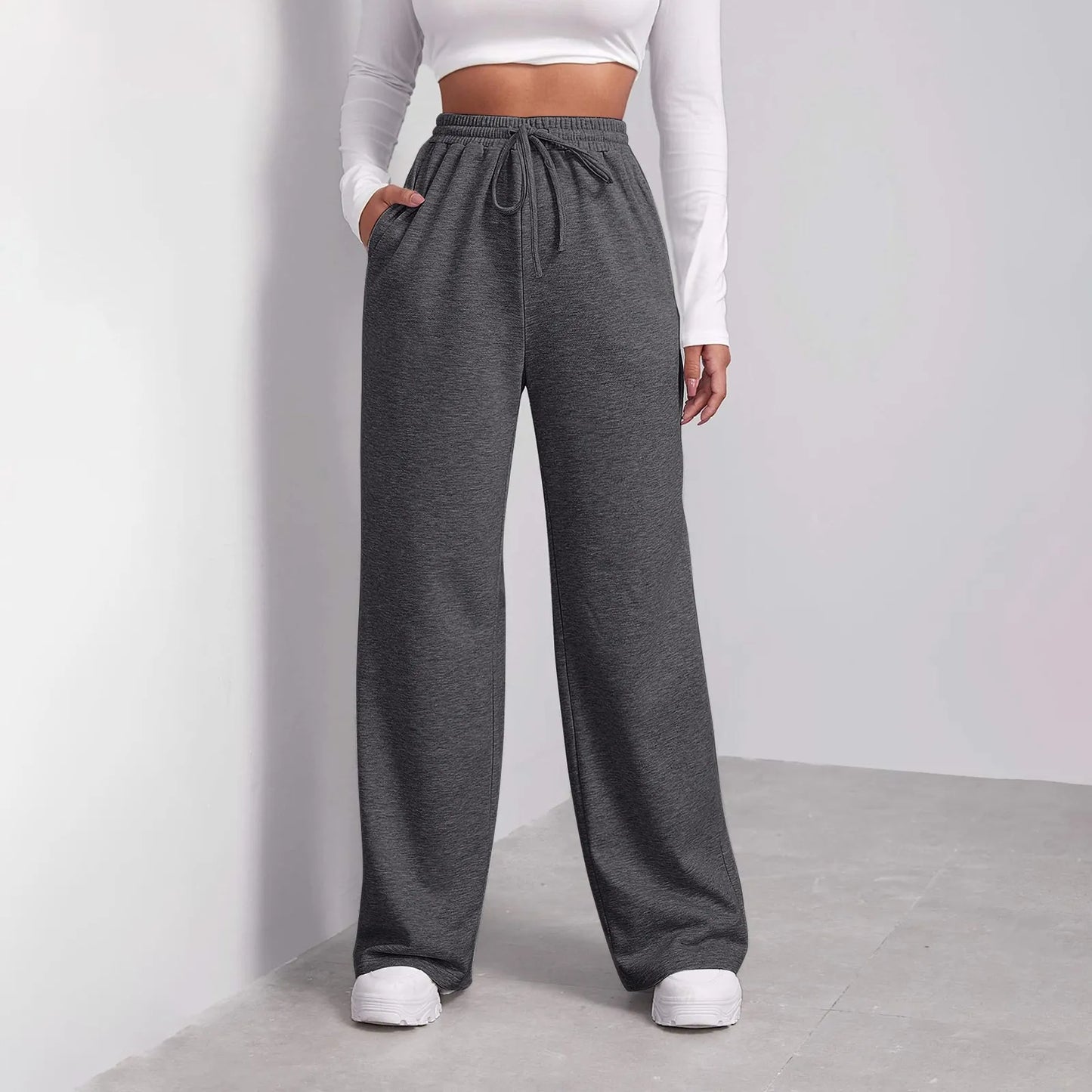 Weite Hosen für Frauen, Fleece-gefütterte Sweatpants, gerade Hosen, einfarbige Fitness-Jogginghosen, Reisezubehör-Basics