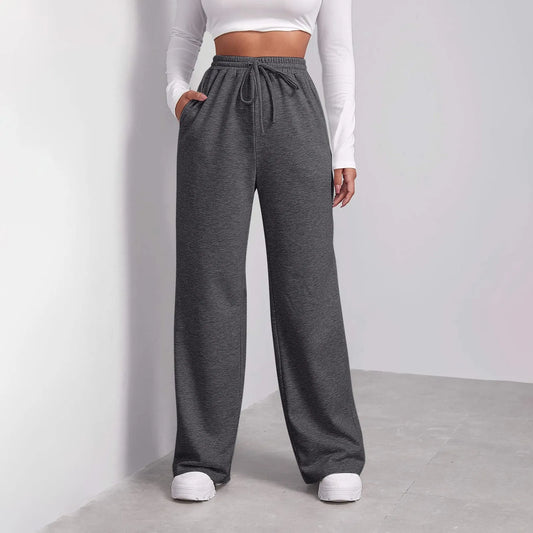 Weite Hosen für Frauen, Fleece-gefütterte Sweatpants, gerade Hosen, einfarbige Fitness-Jogginghosen, Reisezubehör-Basics