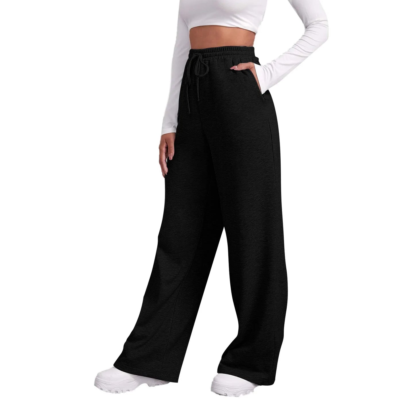 Weite Hosen für Frauen, Fleece-gefütterte Sweatpants, gerade Hosen, einfarbige Fitness-Jogginghosen, Reisezubehör-Basics