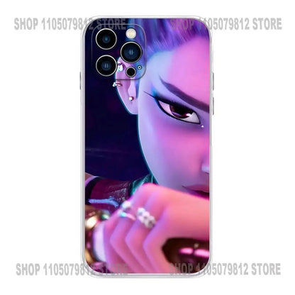 Goldene KPop Demon Hunters Handyhülle für iPhone 17, 16, 15, 14, 13, 12, 11 Plus, Pro, Max, XR, Plus, E, Mini Transparente Weiche Hülle