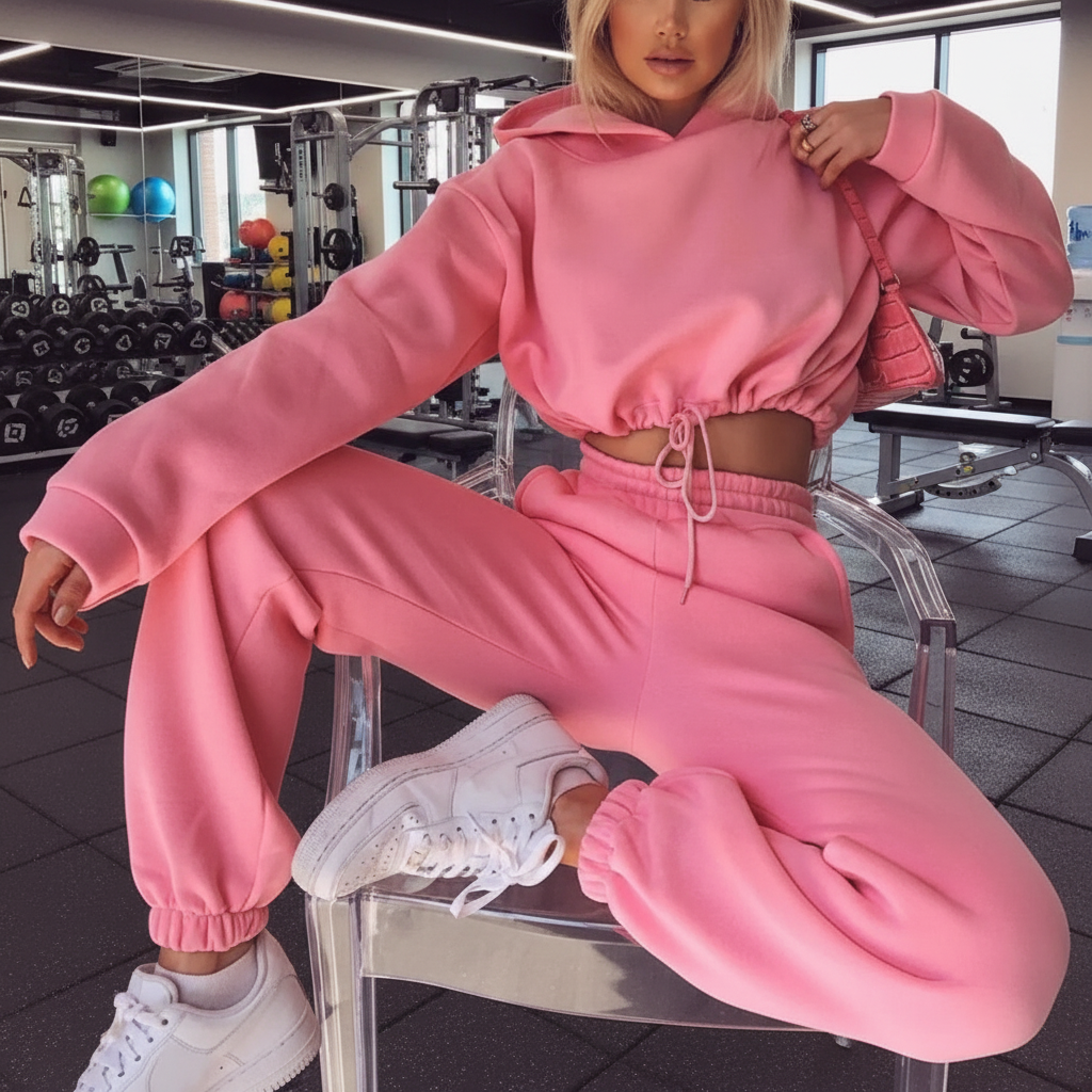 Modetrend Damenbekleidung, langärmeliger Sport-Casual-Anzug mit Taillen-Zweiteiler