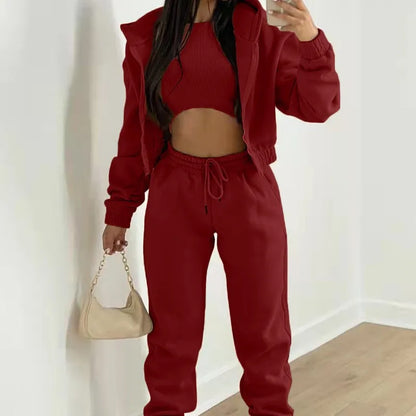 Damen 3-teilige Sets Anzug Lässig Langarm Hoodie Tanktop Jogginghose Sportliches Dreiteiliges Outfit