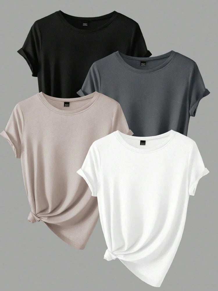 4 Stück Damen Trend T-Shirts Freizeit Sommer Tops Damenbekleidung Plus Size Kurzarm T-Shirt Kleidung für Frauen Tee Top Outfit