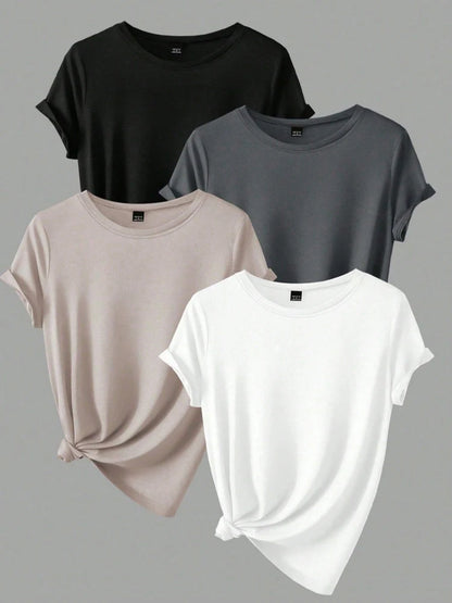 4 Stück Damen Trend T-Shirts Freizeit Sommer Tops Damenbekleidung Plus Size Kurzarm T-Shirt Kleidung für Frauen Tee Top Outfit