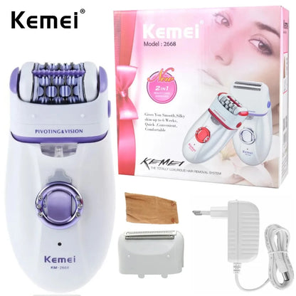 Kemei KM-2668 Damen Körper- und Gesichtsepilierer Wiederaufladbarer Rasierer Haarentferner für Frauen Elektrische Haarentfernungsmaschine für den Körper