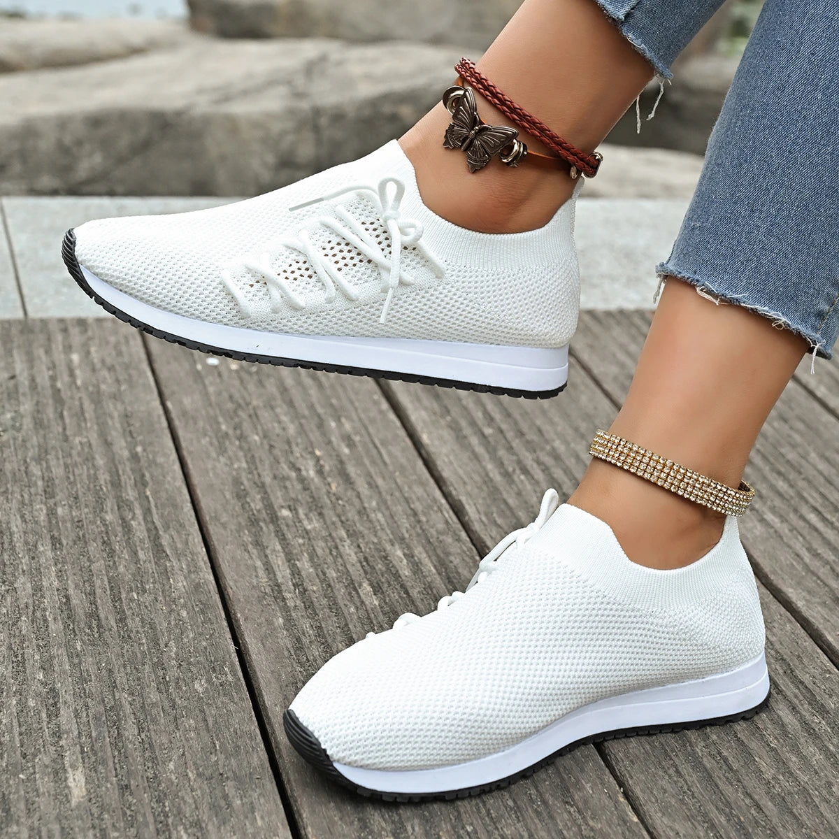 Damen Freizeitschuhe Mode Atmungsaktive Laufnetz-Flats Sneaker
