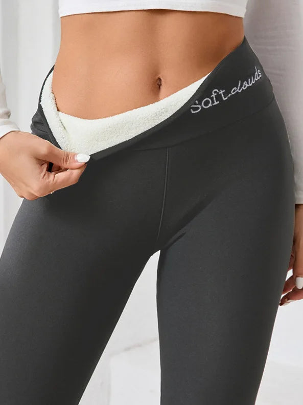 Winter Damen Warme Leggings Plüschgefütterte Thermohose Verdickte Buchstaben Stickerei Schlanke Elastische Strumpfhosen