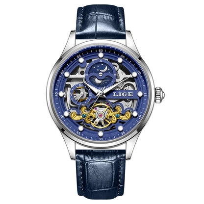Neue LIGE Skelett Mechanische Automatik-Uhr Herren Tourbillon Sportuhr Freizeit Business Mond Armbanduhr Relojes Hombre