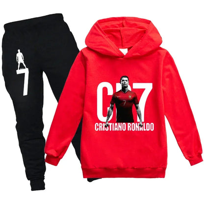 Kinderkleidung Hoodie + Hose Anzug 2-teilig Jungen-Trainingsanzug 3-12 Jahre Frühling Herbst Sweatshirt-Set Fußball CR7 Kinder-Sportanzug
