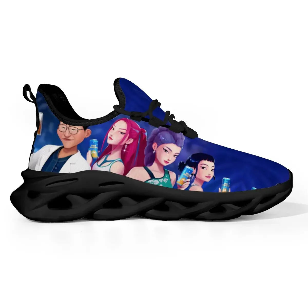 Kinderschuhe für Eltern-Kind im Frühling mit KPop Cartoon-Charakter-Aufdruck, leichte Sneakers, atmungsaktiv, flacher Absatz, Schnürschuhe, Freizeitschuhe
