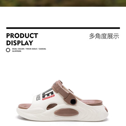 Shevalues Herren Sommer Hausschuhe Dicke Sohle Strand Slides Badezimmer Anti-Rutsch Hausschuhe Ultraleichte Buchstaben Hausschuhe Herren Sportschuhe