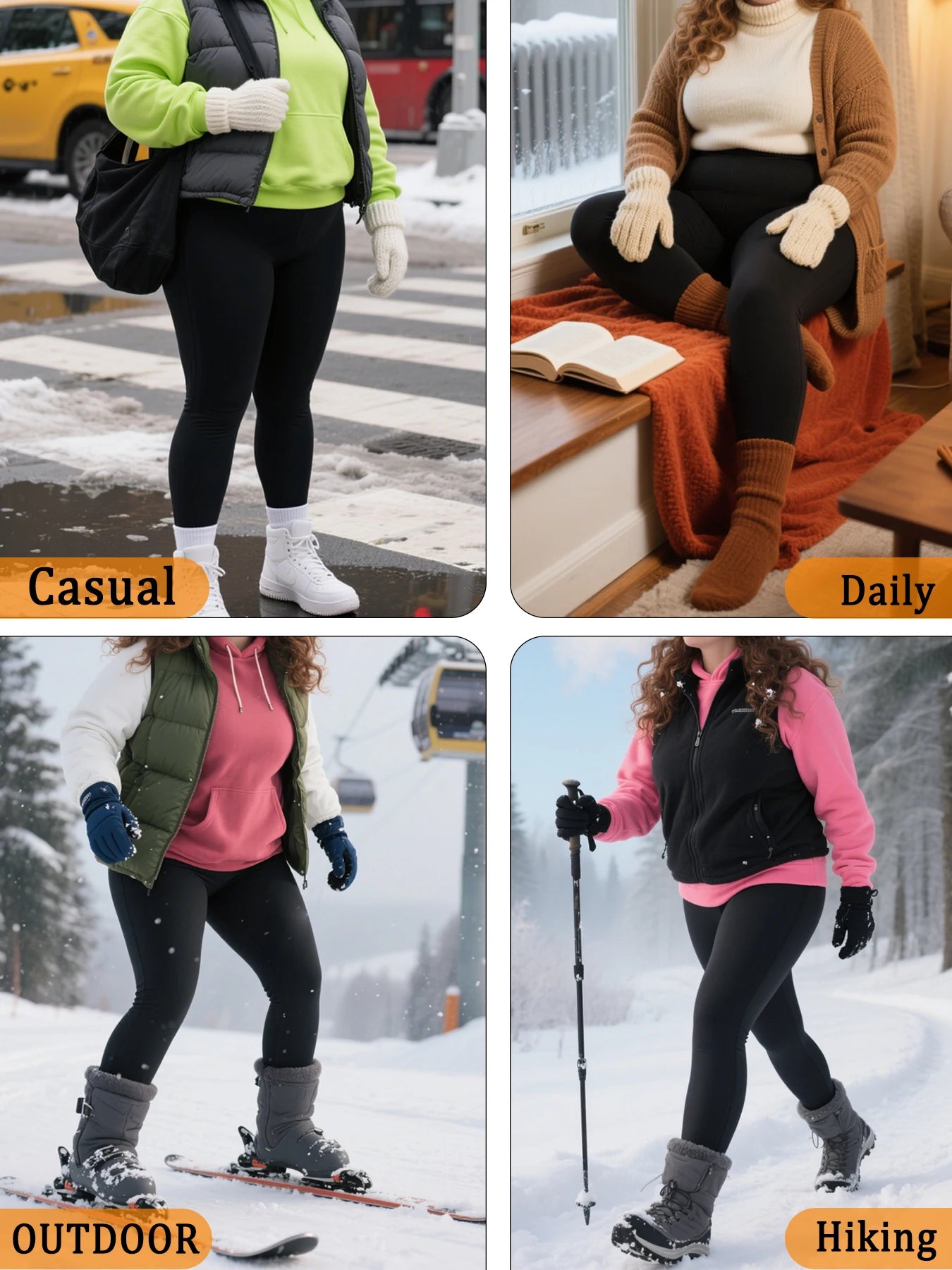 3er-Pack Plus-Size Leggings für Damen, superweich, mit Fleecefutter, Workout-, Yoga- und Laufhosen, thermisch, warm für kaltes Winterrunning