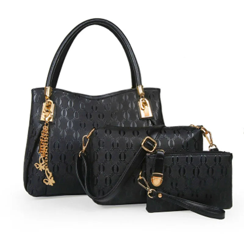 Damenhandtaschen 3-teiliges Set Damen Schultertasche Modische Geldbörse Vintage Kunst-Leder Tasche Handtasche mit großer Kapazität Schräg Schultertasche