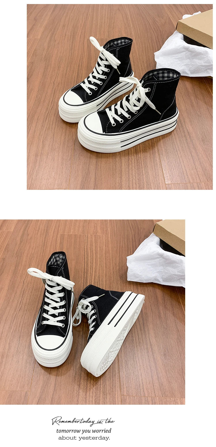 2026 Neue Mode Dicksohlige Kariert Nische INS Trendiges Design Lässige Vielseitige Dicksohlige Faltbare Canvas-Schuhe