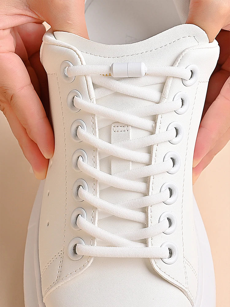 Elastische Schnürsenkel ohne Binden Halbrunde Schnürsenkel für Kinder- und Erwachsenensneaker Schnürsenkel Schnell und Bequem Metallverschluss Schnürsenkel