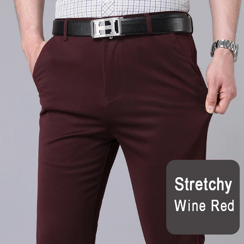 Herrenhose Stretch Einfarbig Schwarz Smart-Casual Herrenhose Büro Schnell trocknend Anzughose Neue Frühling-Herbst Koreanische gerade Hose