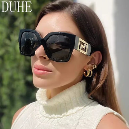 Luxusmarken-Design Übergroße Damen-Sonnenbrillen, quadratische Retro-Sonnenbrillen mit Farbverlauf.