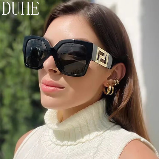 Luxusmarken-Design Übergroße Damen-Sonnenbrillen, quadratische Retro-Sonnenbrillen mit Farbverlauf.