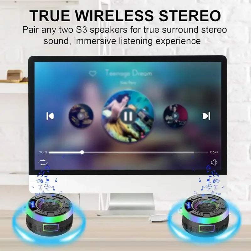 2025 Neuer kabelloser Lautsprecher IPX7 wasserdicht S3 bunte LED-Beleuchtung Starker Bass Soundguru S3 Bluetooth-Lautsprecher wasserdicht mit Mikrofon