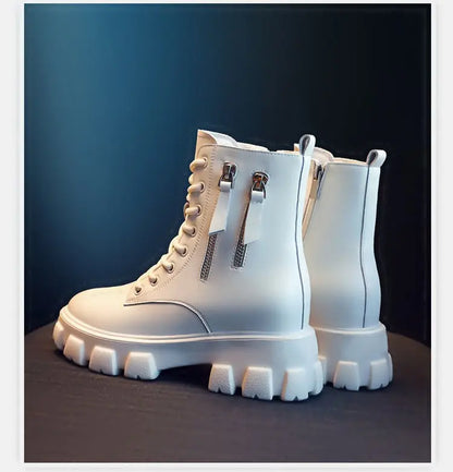 Stiefeletten 2025 Neuer koreanischer Stil mit Fleece gefüttert, Herbst-Winter High-Top Baumwollschuhe, Damenstiefel mit hohem Absatz, mittelhohe Stiefel