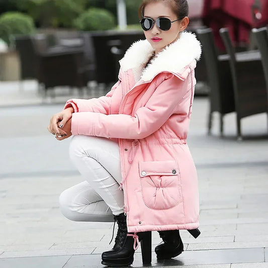 Mädchen Winterjacken Verdickte Kapuzen Lange Daunenjacke Mäntel Schlanke Passform Jacke mit Fellkragen Baumwollgefütterte Kleidung Daunenmäntel