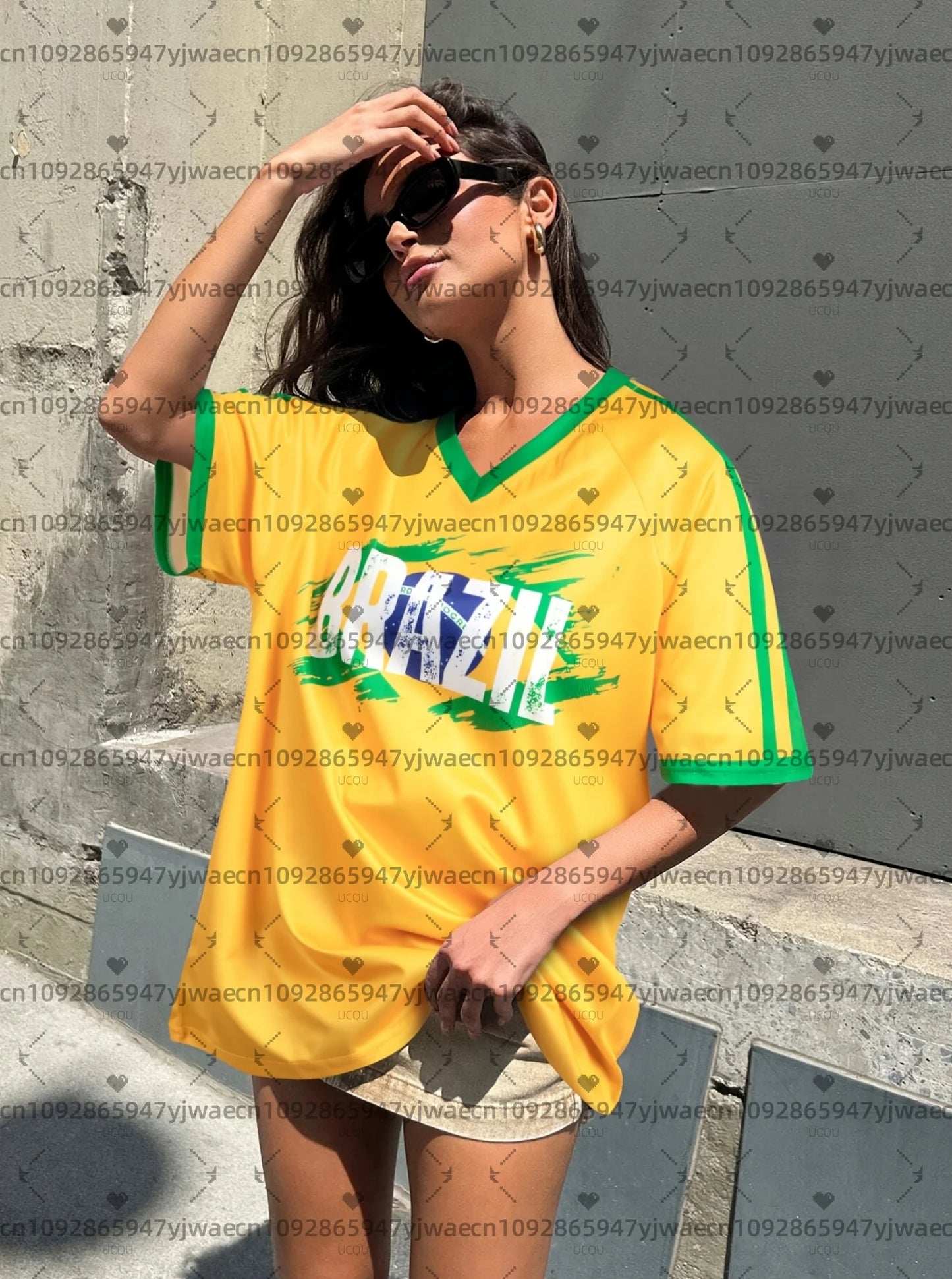 2026 Sommer Frauen Brasilien Team V-Ausschnitt Kurzarm T-Shirt Tee Tägliche Oberteile Damen T-Shirts Damenbekleidung