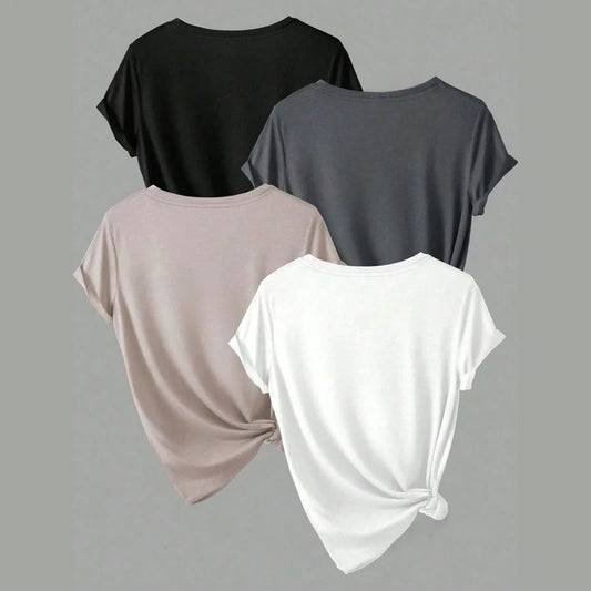 4 Stück Damen Trend T-Shirts Freizeit Sommer Tops Damenbekleidung Plus Size Kurzarm T-Shirt Kleidung für Frauen Tee Top Outfit