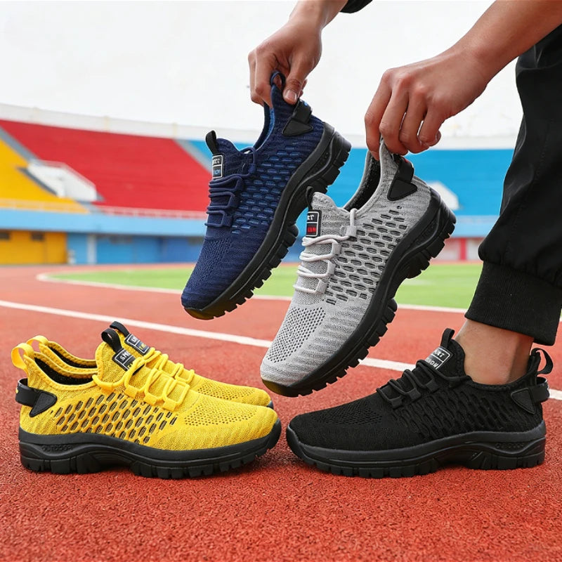 Modische gelbe Sportschuhe für Herren, atmungsaktive Mesh-Sneaker, leichte rutschfeste Outdoor-Laufschuhe, lässige Schuhe, modische Fitnessschuhe