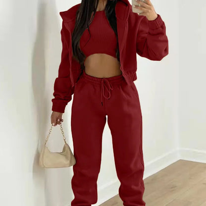Damen 3-teilige Sets Anzug Lässig Langarm Hoodie Tanktop Jogginghose Sportliches Dreiteiliges Outfit